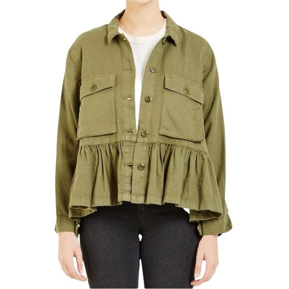 The GREAT. Flutter Peplum Military Cropped Jacket Green Size 1 small - Picture 1 of 7